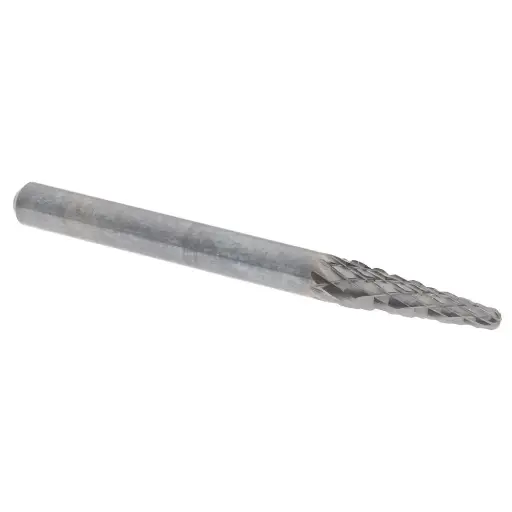 [BURSL-42] 1/8" [1/2" Long Cut] Double Cut 14° Taper Radius End Carbide Burr 1/8" Shank