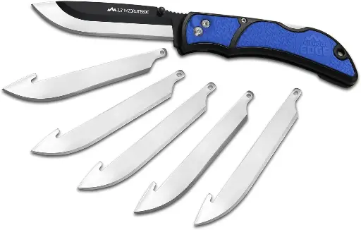 [OE-RLU-40C] Replaceable Blade Pocket Knife [Blue] W/5 Extra Blades (Outdoor Edge)