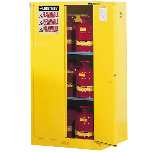 [JUSTRITE-896020] 60 Gallon Self Close Flammable Safety Cabinet [2 Door/2 Shelf] Yellow (Justrite/Sure-Grip EX)