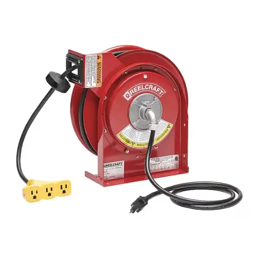 [REEL-L-4545-123-9] 45Ft 12/3 Retractable Extension Cord Reel W/Triple Tap Outlet [15A] (Reelcraft)
