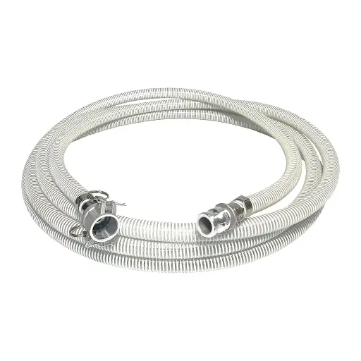 [HOSE2X50SUC] 2" X 50Ft Clear/White Rigid Helix PVC Suction Hose W/Camlock Ends