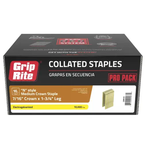 [STAPLEN19-GR] 16Ga X 7/16" (Cr) X 1-3/4" (L) Electrical Galvanized Staples [10,000] (Grip-Rite)