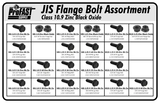 [PKHFBJISBZ-24L] 229Pc. 10.9 JIS Black Zinc Hex Flange Bolt Assortment in Large 24 Compartment Drawer (Pro-Kit)