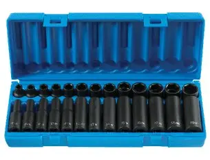 [GP-1226M] 26Pc Metric 3/8" Dr. 6pt Shallow/Deep Impact Socket Set [7mm-19mm] (Grey Pneumatic)
