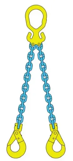 [BRIDLEA5/16X10X2L-GBK] 5/16" X 10Ft X 2 Legged Chain Bridle W/MGD Adjustable Masterlink & GBK Self Locking Hooks (Gunnebo)