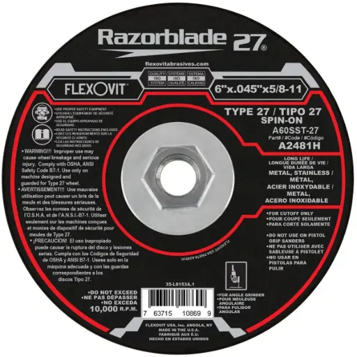[FLXA2481H] 6" X .045 X 5/8-11" T-27 Razorblade Cutoff Wheel (Flexovit USA)