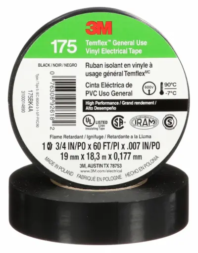 [TAPETEMFLEX175] 3/4" X 60Ft Vinyl 175 Temflex Electrical Tape (3M)