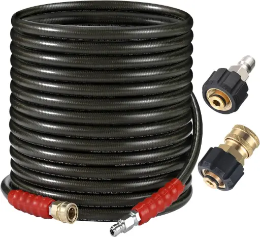 [HOSEPW38X50-176F] 3/8" X 50Ft (R2) 2-Wire Steel Braid Pressure Washer Hose [176°F/6000 PSI]