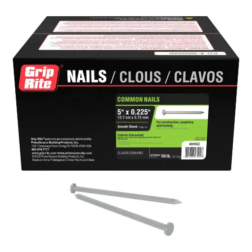 [NAIL40HGC] 40D X 5" Galvanized Common Nail [50Lb Box] (Grip-Rite)