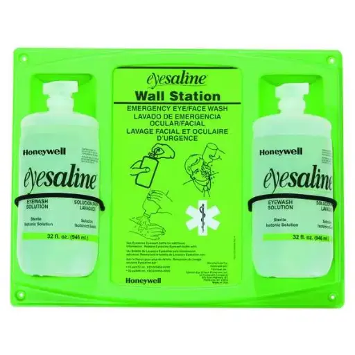 [EYEWASH-32X2] 32oz Double Bottle Sterile Eye Wash Wall Station (Honeywell/Eyesaline®) #32-000462-0000-H5