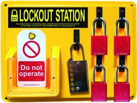 [REECE-LSE104AL] 5 Hook Lockout Station W/[4] Red Aluminum Shackles, [1] Stainless Hasp & [10] Tags (Reece Safety)