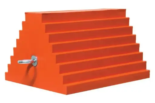 [CHOCK-UCTS003] Orange Urethane Wheel Chock W/Eye Bolt [10" X 8" X 6"]