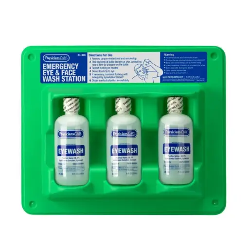 [EYEWASH-8X3] 8oz Triple Bottle Sterile Eye Wash Wall Station (PhysiciansCARE) #24-308