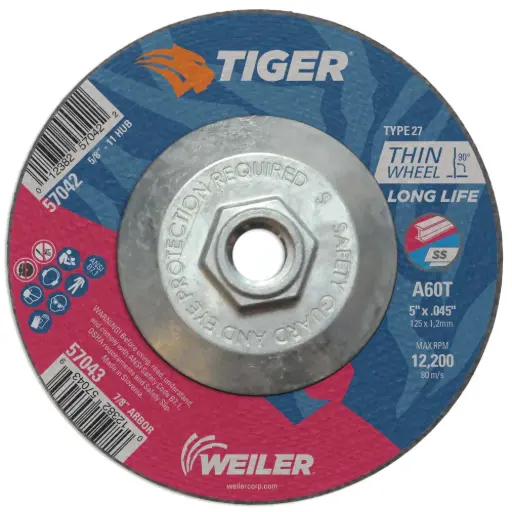 [WEILER-57042] 5" X .045 X 5/8"-11 T27 Tiger Cut Off Disc (Weiler)