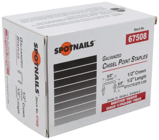 [STAPLE-67508] 20Ga X 1/2" (Cr) X 1/2" (L) Galvanized Staples [5,000ct] (Spotnails) [Compatible with Senco/Bostitch]