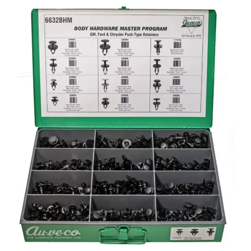 [AUV-6632BHM] GM, Ford & Chrysler Body Hardware Push-Type Retainer Assortment