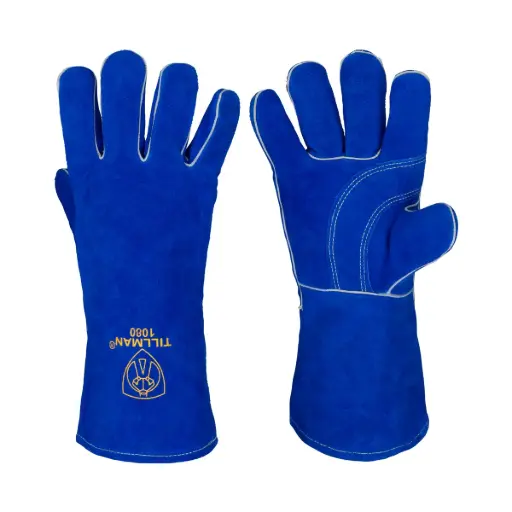 [GLV1080-L] Large 14" Blue Premium Side Split Cowhide Cotton & Foam Lined Stick Welders Glove (Tillman)