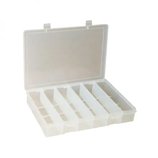 [DUR-SP6-CLEAR] 6 Compartment Small Plastic Box [WxDxH:10-13/16 x 6-3/4 x 1-3/4] (Durham)