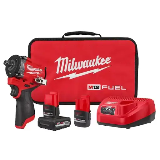[MILW2563-22] M12 FUEL Stubby 1/2" Impact Wrench Kit W/[1] 5.0, [1] 2.5cp High Output Batteries, Charger & Soft Case (Milwaukee)