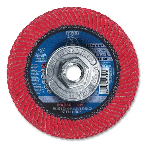 [PFERD-67405] 4-1/2" X 5/8"-11 X 60Grit Polifan SGP Curve Steelox Flap Disc Ceramic (Pferd)
