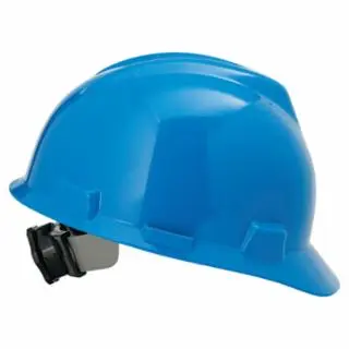[HARDHAT475359] Blue Front Brim Slotted Protective Cap-Style Hard Hat Ratcheting Fas-Trac® III Suspension (MSA/V-Gard®)