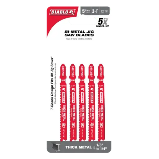 [FREUD-DJT121BF5] 5Pk 3-3/8" X 12 Tooth Bi-Metal T-Shank Jigsaw Blade (Diablo)