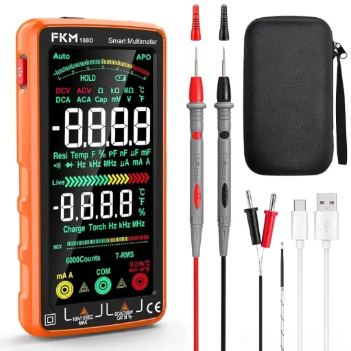 [FKM-188D] Rechargeable Pro Digital Smart Multimeter Tester TRMS [5" Backlit Color LCD Screen] (FKM)