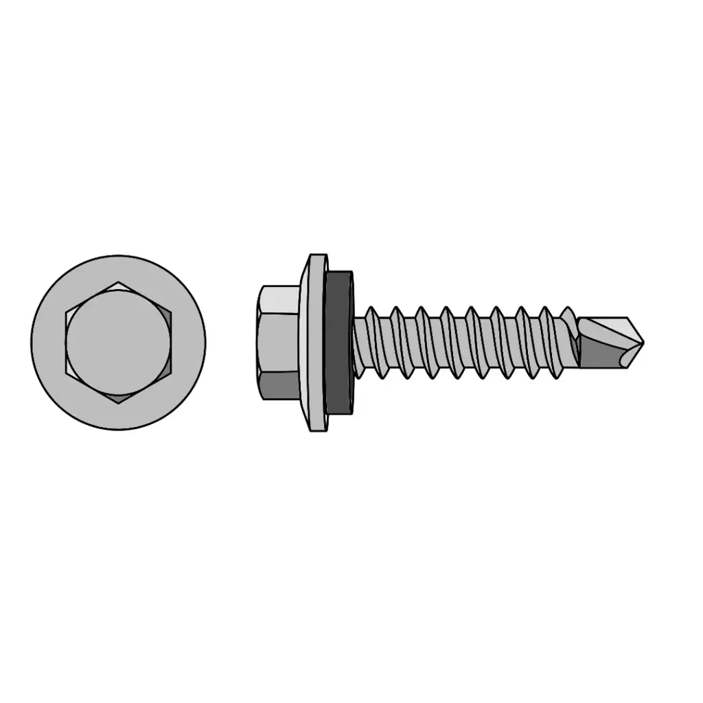 #12 X 1-1/2" Hex HD Sealing Washer Tekscrew ZP