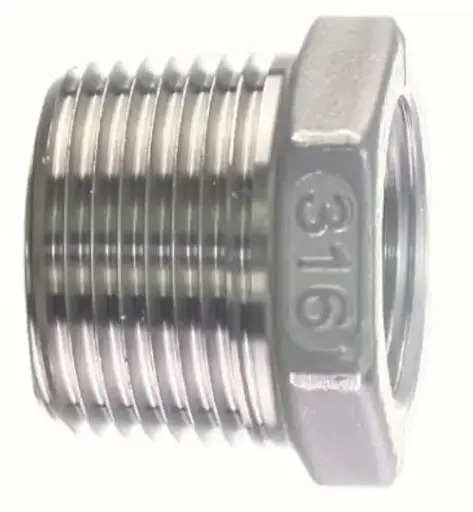 [150NPT125HBSS316] 1-1/2" X 1-1/4" NPT Hex Bushing 316 Stainless Steel